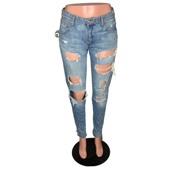 Mossimo Supply Co. Denim - Mossimo Destroyed Jeans Size 4 Blue Boyfriend Garconne raw hems